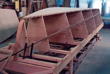 on legs above a ladder frame for a larger boat