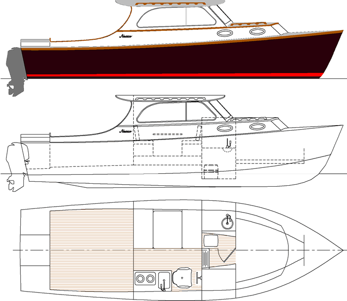 Lobster Boat Plans Vashon 31, an outboard lobster style cruiser