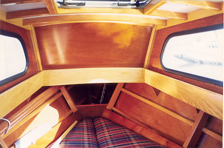 Custom wooden boat building 23' Planing Dory interior photos