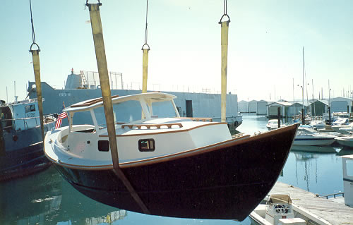 Custom wood boatbuilding the St. Pierre Dory launch